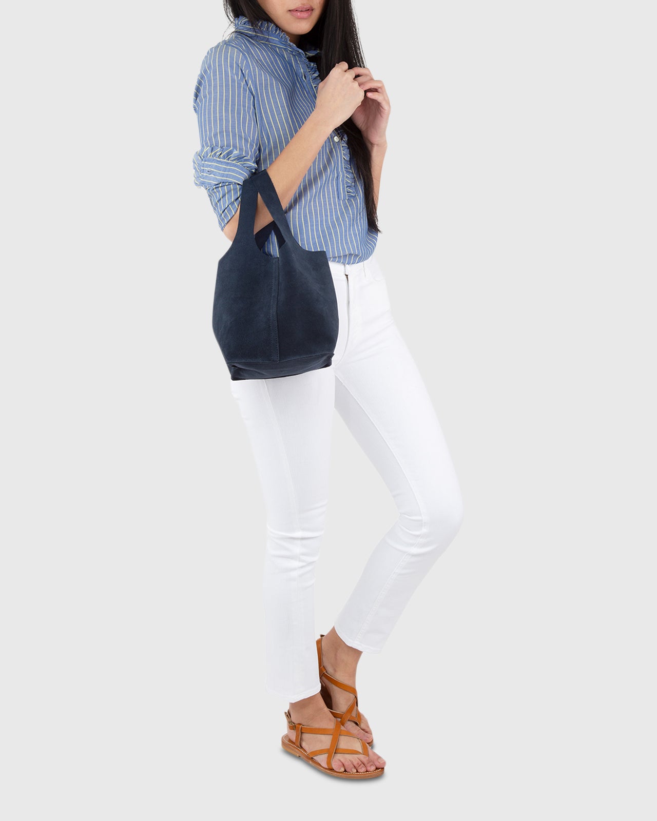 Paola Bucket Bag Navy Suede