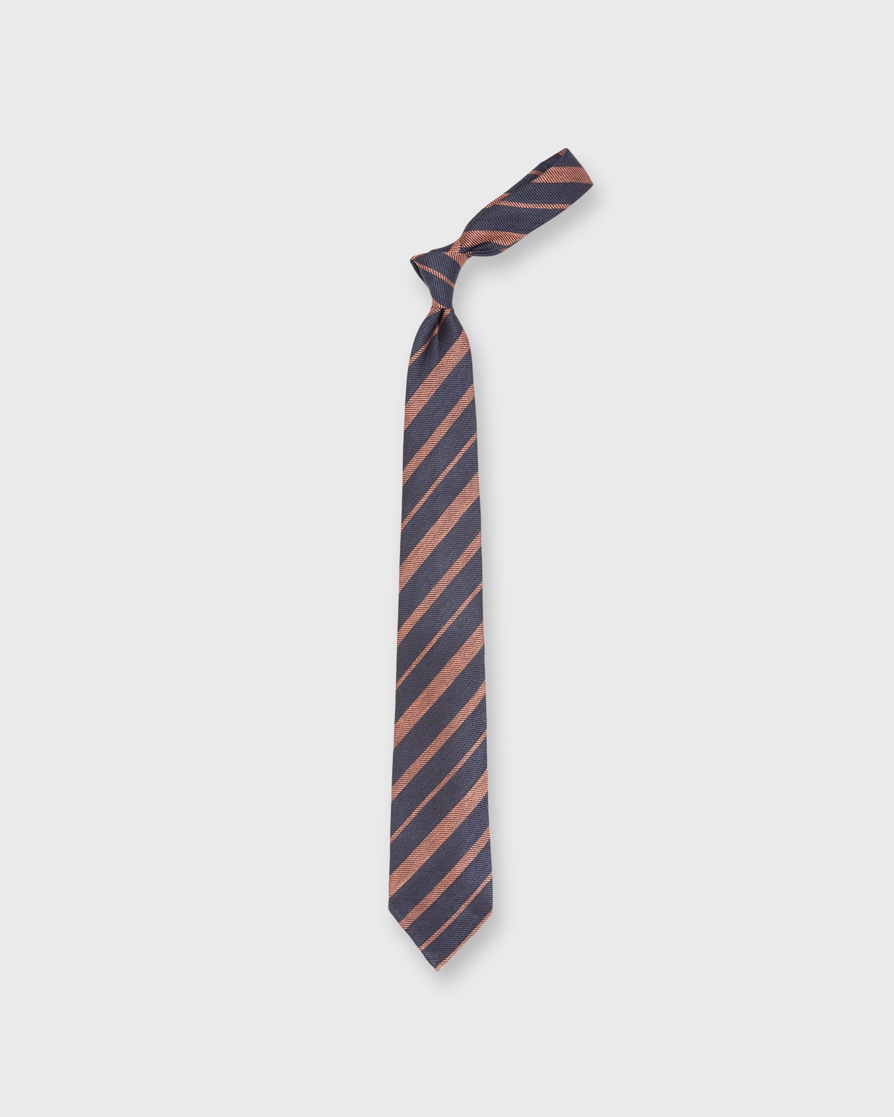 Linen/Silk Woven Tie in Navy/Orange Stripe